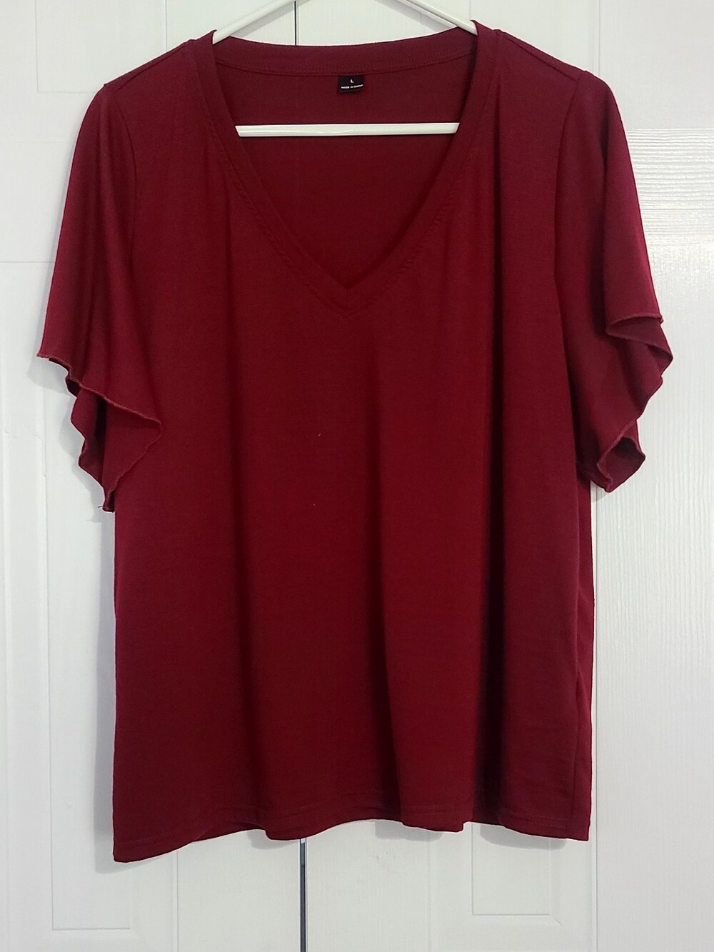 Shein Women's V-Neck Flutter Sleeve Top - Burgundy